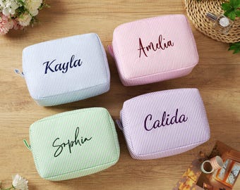 Personalisierte Brautjungfer Geschenk, Brautparty Geschenke, gesticktes Make-up, benutzerdefinierte Kosmetiktasche, Reise-Make-up-Tasche