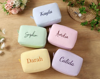 Bestickte personalisierte Make-up Tasche, benutzerdefinierte Brautjungfer Geschenke Tasche, Reisekosmetiktasche