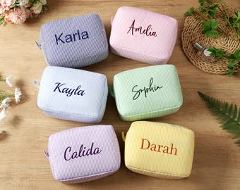 Personalized Makeup Bag ,Cosmetic Bag ,Custom Embroidered Name Makeup, Bridesmaid Gift Bag,Travel makeup Bag