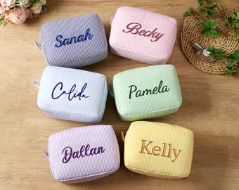 Personalisierte Brautjungfer Geschenke Make-up-Tasche, individuell bestickte Kosmetiktasche, Reise-Kulturbeutel