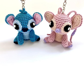 Stitch e Angel Portachiavi Peluche all'uncinetto