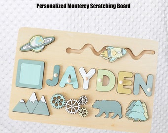 Montessori Busy Name Board Personalized Puzzle Sensory Activity Wooden Toys Baby Boy Gift First Christmas Gift Birthday Gift Halloween Gift