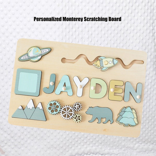 Montessori Busy Name Board Personalized Puzzle Sensory Activity Wooden Toys Baby Boy Gift First Christmas Gift Birthday Gift Halloween Gift