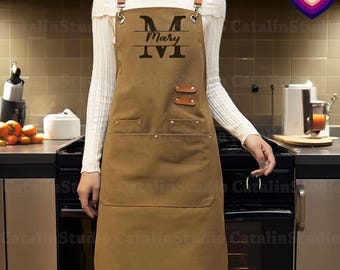 Personalized Canvas Apron, Custom Father's Day Gift, Bartender's Apron, Embroidered Apron for Dad, Barbeque Apron, Men's Chef Apron Gift