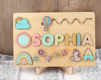Personalized Toddler Name Puzzles, Baby Gifts, Monterissor Educational Toys, Custom Wooden Puzzle Boards for Kids, Unique Christmas Gifts