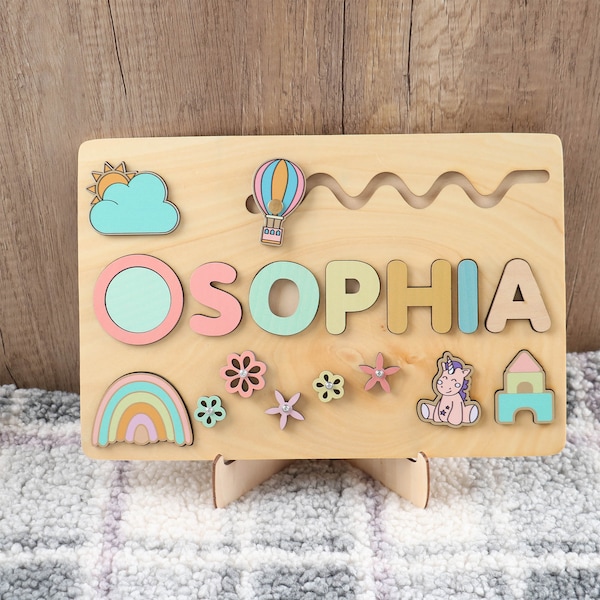 Personalized Toddler Name Puzzles, Baby Gifts, Monterissor Educational Toys, Custom Wooden Puzzle Boards for Kids, Unique Christmas Gifts