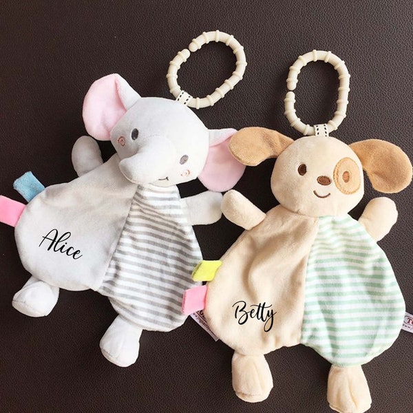 Douillette personnalisée animal pour bébé, édredon doux chiot/chat/lapin/éléphant, cadeau unisexe pour nouveau-né, baby shower, compagnon de l'heure du coucher