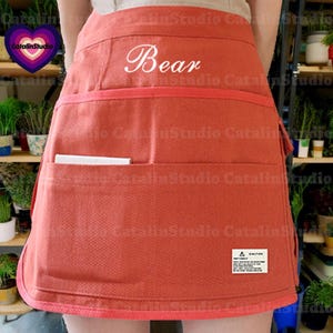 Antifouling Canvas Half Apron for Women and Men, Barista Waitress Bartender Apron With Pockets and Towel Holder, Monogramming, Gift for Him