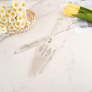 Personalized Wedding Cake Set, Engraved Cake Cutter Cutting Set, Anniversary Housewarming Keepsake for Couple Forks, Knife Sliver
