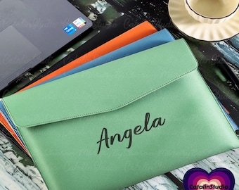 Personalized Leather Document Holder A4, Engrave Leather Document Organizer, Leather Document Holder with Initials, Leather Document Folder