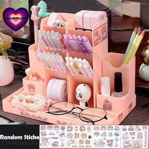 Desktop-opbergdoos met opbergruimte met meerdere vakken, desktop-bureauorganizer voor briefpapier en accessoires, studentencadeaus voor hem/haar