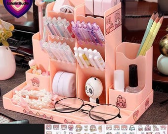Desktop Storage Box with Multi-Compartments Storage, Desktop Office Organizer for Stationery and Accessories, Student Gifts For Him Her