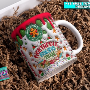 Diseño de envoltura de tazas de Navidad / Diseño de envoltura de taza de Northpole inflado en 3D / Envoltura de tazas de Navidad de Northpole / Envoltura de taza de chocolate caliente / 20 oz 300 Dpi