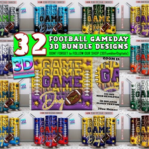 32 Football Game Day Tumbler Wrap Design, 3D Inflated Football Tumbler wrap Bundle | Football Tumbler Wrap Bundle | Football | 20oz 300 Dpi
