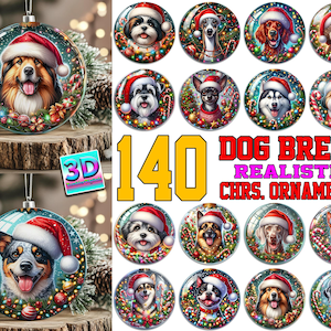 140 - Weihnachten Hunderasse Ornamente Png, Hundeornamente, Weihnachtsornamente digital, Ornamente Vorlage Png, Ornamente Png Digital 300DPI