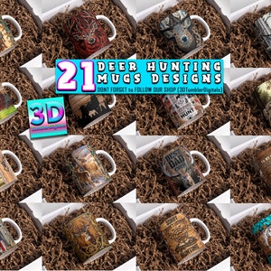21 Envoltura de tazas de caza de ciervos, Envoltura de tazas de caza, Envoltura de tazas de caza de ciervos, Temporada de caza digital, Envoltura digital de caza, 300Dpi