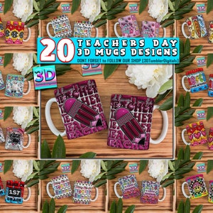 Envoltura de tazas del Día del Maestro infladas en 3D / Diseño de envoltura de tazas del Día del Maestro 3D / Envoltura de tazas del Día del Maestro / Tazas de maestro digitales / 20 oz 300 Dpi
