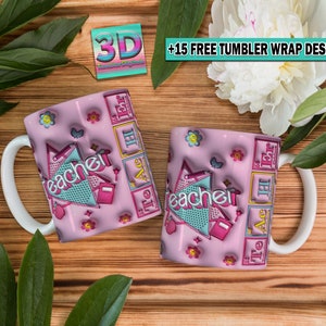 3D Aufgeblasen Lehrer Tassen Wrap | 3D Lehrer Tag Tassen wrap Design | Lehrer Tassen Wrap | Lehrer Tassen Digital | 20oz 300 Dpi