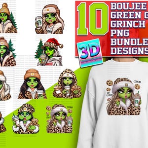 10 camisetas navideñas de niña verde Grinch png, camisetas navideñas de Grinch png, diseño digital de camisetas navideñas de niña Grinch png, 20 oz 300 ppp