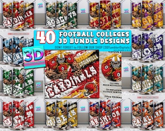 Puede incluir: Una descarga digital de 40 diseños de vasos de fútbol universitario 3D. Los diseños presentan varios logotipos y mascotas de universidades, incluidos los Louisville Cardinals, los Texas A&M Aggies y los Ohio State Buckeyes. Los diseños son de 300 DPI, alta resolución y vienen en un tamaño delgado de 20 oz.