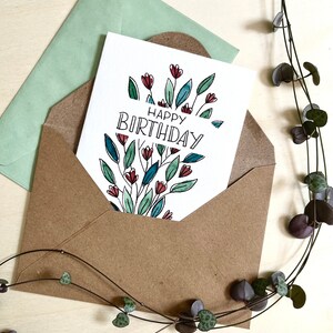 Handgemalte Original Faltkarte "Happy Birthday rotgrün" - Einzelstück, Unikat, kein Druck - Geburtstagskarte, einzigartiges Geschenk