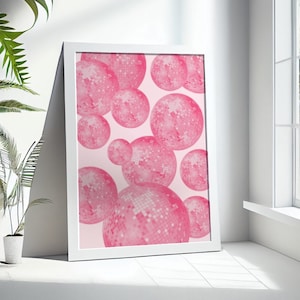 Pink Disco Ball Print, Trendy Printable Art, 70s vibes Disco Ball Poster, Blush Pink Retro Wall Decor, Funky Disco Ball Wall art, Discoball