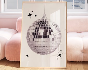 Decorazione da parete con palla da discoteca, poster stravagante e preppy, decorazione da parete per camera da letto, dormitorio, bagno, sala da