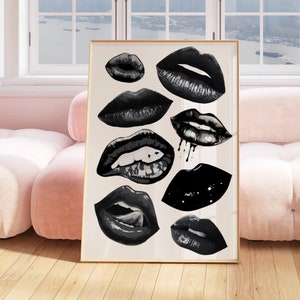 Kiss Lips Wall Art, Lips Print, Trendy Digital Prints, Preppy Dorm Poster; Trendy Art Print, Funky Print, Fashion Wall Art, Make Up Wall Art