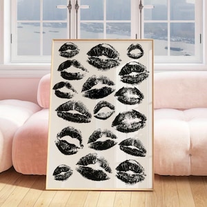 Kiss Lips Wall Art, Lips Print, Trendy Digital Prints, Preppy Dorm Poster; Trendy Art Print, Funky Print, Fashion Wall Art, Make Up Wall Art