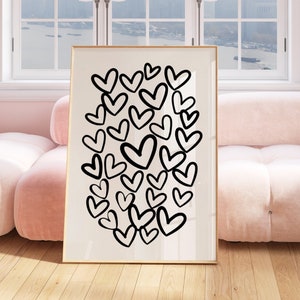 Herzen Druck, Preppy Wandkunst, Graffiti Poster, Trendy Funky Poster, Girly Raumdekor, Geschenk für Paare, Liebesdruck, Schwarz-Weiß-Wandkunst