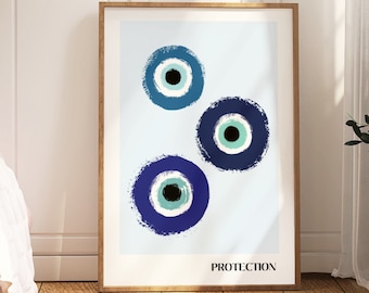 Evil Eye Poster, spiritual Wall Art, Nazar Wall Art, Greek Eye Wall Art, Blue Evil Eye Digital Wall Art, affirmation print, protection aura