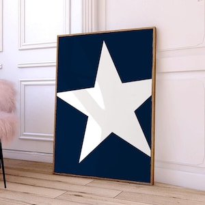 Blue Star Print Trendy Star Girl Poster Y2K Aesthetic Apartment Decor Navy Blue White Dorm Room Wall Art Retro Living Room Print Bedroom art