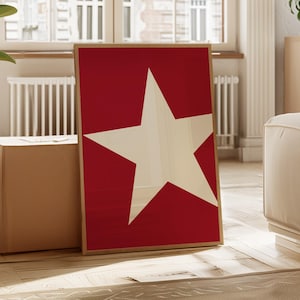 Star Print Trendy Beige Star Girl Poster Retro Aesthetic Apartment Decor Red Dorm Room Wall Art Minimalist Living Room Print Bedroom art