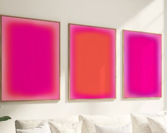 Pastel Pink Aura Gradient Posters, Set of 3 Prints,, Preppy Room Decor, Pastel Large Wall Art, Aura Posters, Spiritual Manifestation Print