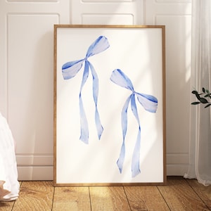 Blue Bow Print, Preppy aesthetic wall art, teen room decor, preppy poster, college apartment decor, neutral nursery wall art  pastel poster