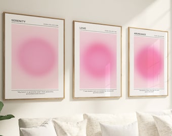 Pink Positive Aura Poster, Set of 3, Affirmation Poster, Gradient Print, Spiritual Manifestation Print, Pastel Preppy Room Decor, Abundance