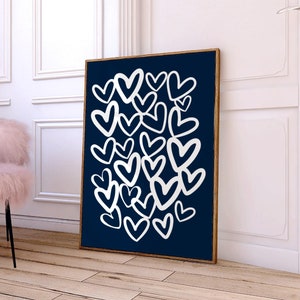 Herzen Druck, marineblau adrette Wandkunst, Graffiti Herzen bunt Poster, trendige Funky Poster, Girly Raumdekor, druckbare Liebe Kunstdrucke