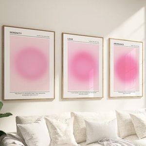 Pink Positive Aura Poster, Set of 3, Affirmation Poster, Gradient Print, Spiritual Manifestation Print, Pastel Preppy Room Decor, Abundance