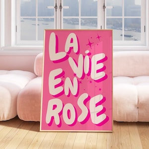 La vie en rose Print, Quote Digital Download Art Print, Pink Trendy Wall Art, Cartel colorido de citas imprimibles, tipografía, dicho francés