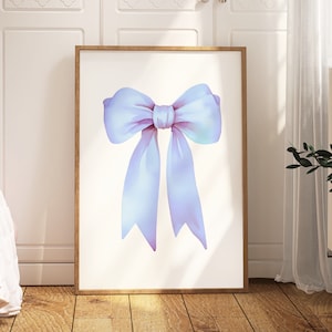 Blue Bow Print, Preppy aesthetic wall art, teen room decor, preppy poster, college apartment decor, pastel nursery wall art, Blue Bow poster