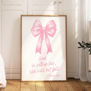 Modern Christian Art-Scripture Wall Art-Faith Hope Love-Pink Christian Wall Art- Bible Verse Prints-Pink Bow Wall print-Digital Download