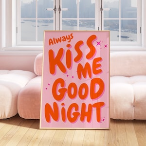 Immer Gute Nacht Kuss, Druck, Pink Orange Wandbild, Trendy Print, Retro Groovy Paar Geschenk, Schlafzimmer Preppy Wanddeko, 70er Jahre Poster