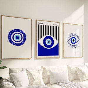 Evil Eye Poster, spiritual Wall Art, Nazar Wall Art, Greek Eye Wall Art, Blue Evil Eye Digital Wall Art, set of 3 prints, protection aura
