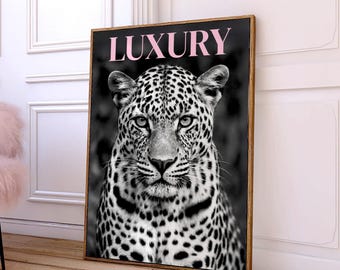Bold Leopard Printable Wall Art Modern Chic Fashion Magazine Wall Decor Black White Animal Print Luxury Instant Download Pink Glam Dorm Room