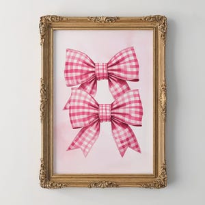 Pink Gingham Bow Print: Coquette Cowgirl Wall Art (Digital Download)