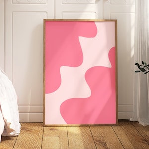 Impresión abstracta rosa, póster rosa preppy, descarga de arte digital, arte imprimible retro rosa de los años 70, arte mural moderno y atractivo, decoración de dormitorio, regalo