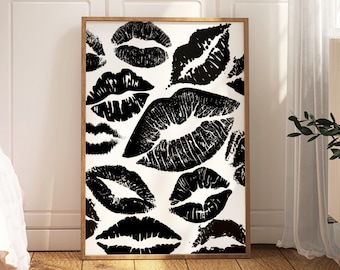 Kiss Lips Wall Art, Lips Print, Trendy Digital Prints, Preppy Dorm Poster; Trendy Art Print, Funky Print, Fashion Wall Art, Make Up Wall Art