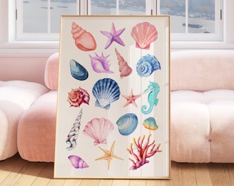 Pink Coastal Cowgirl Wall Art Poster Hanger Frame, Seashell Wall Decor