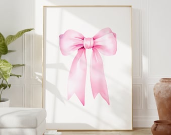 Pink Bow Print, Preppy aesthetic wall art, teen room decor, preppy poster, college apartment decor, nursery girly wall art  pastel poster