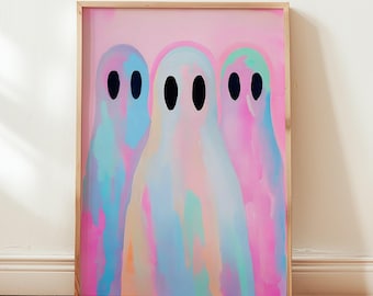 Iridescent Ghost Print Pink Halloween Decor Spooky Wall Art Seasonal Printable Art Coquette Girly Halloween Cute Pink Ghost Fall Decor